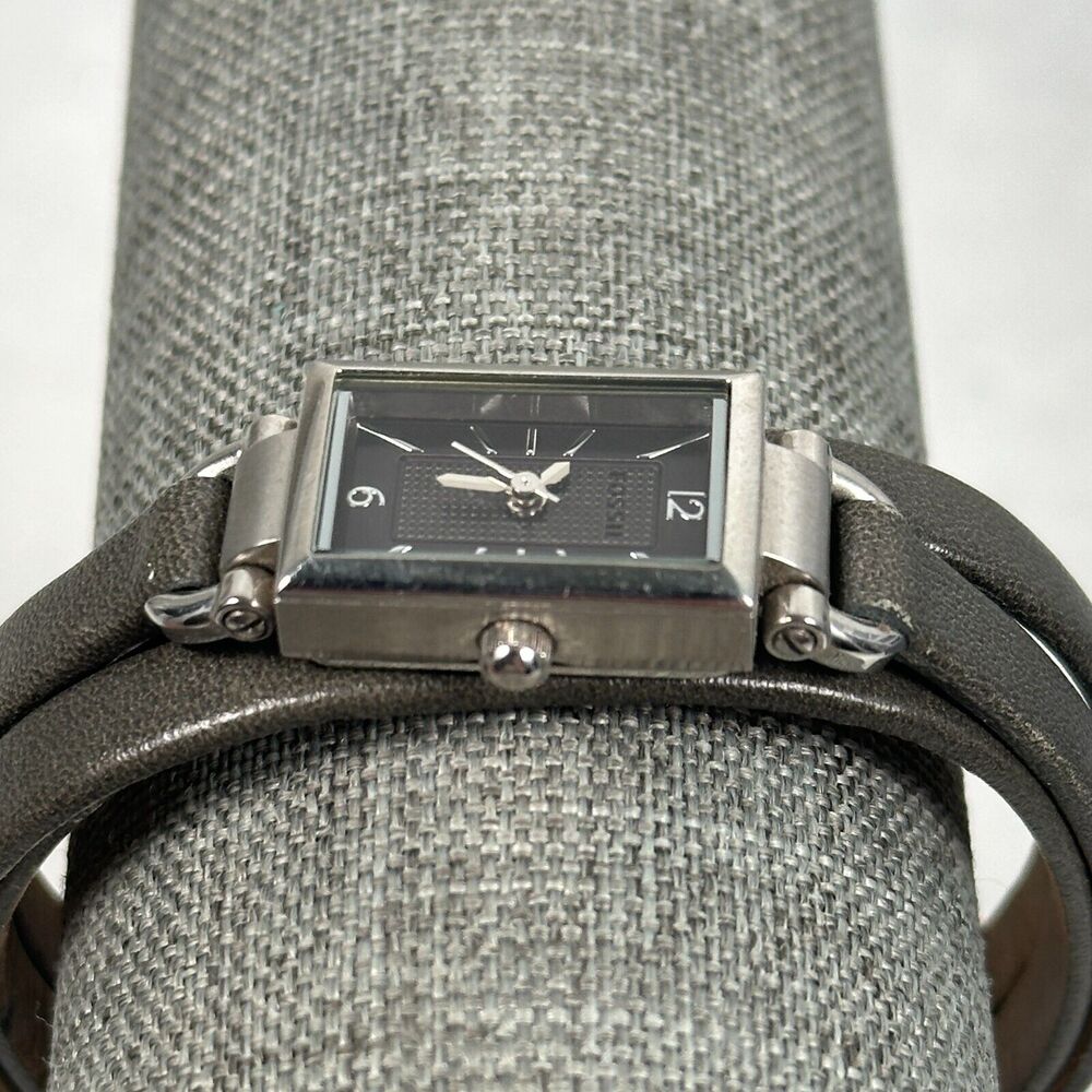 Fossil Watch Womens 15mm Rectangle Gray Multi Strap Band Silver Tone New Battery - Picture 3 of 10